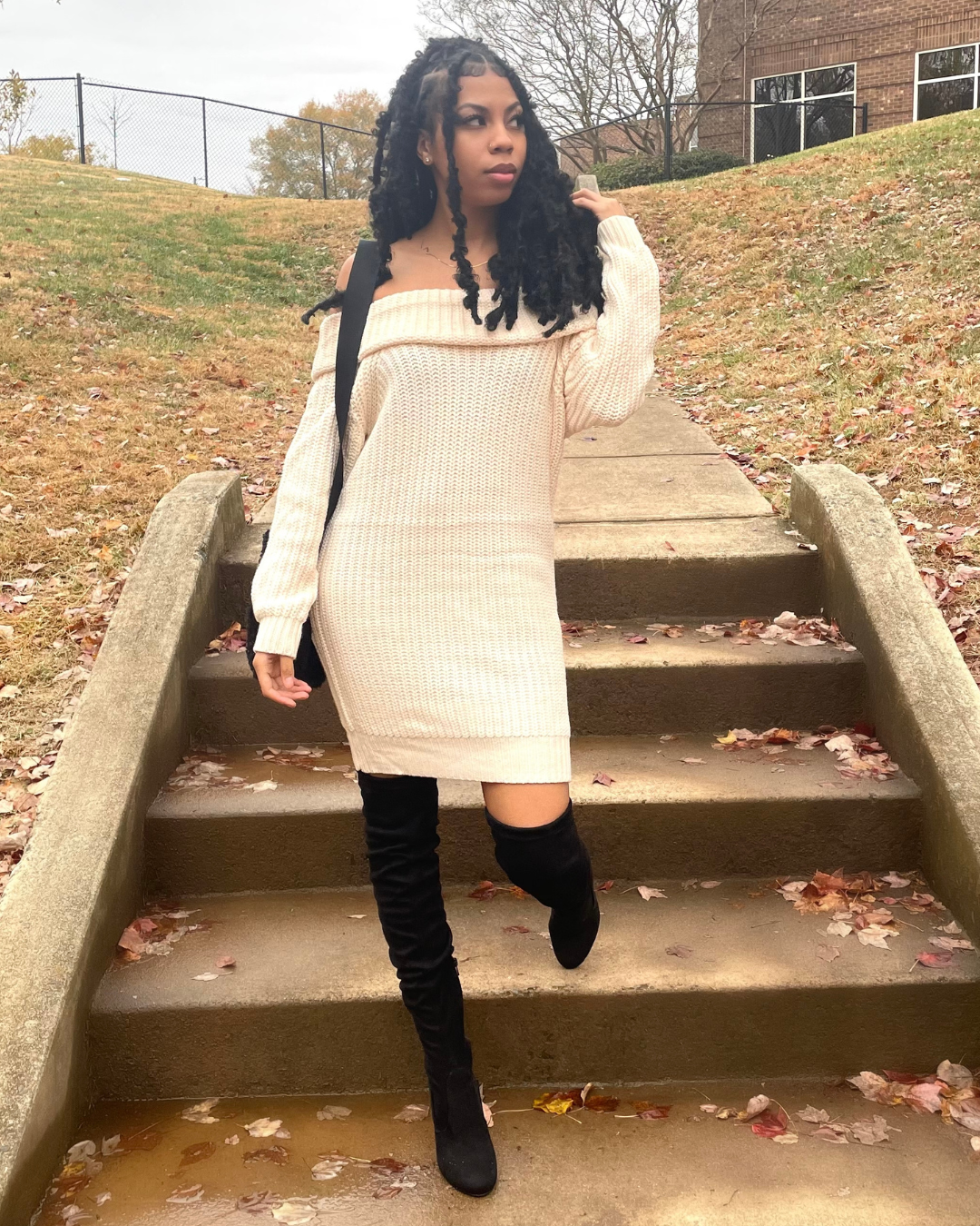 Brown off the shoulder sweater dress sales