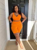 Casual Cutie | Orange Ribbed Biker Short Set