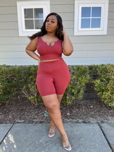 Casual Cutie | Terra Cotta Ribbed Biker Short Set