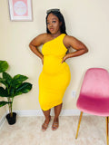Warm Embrace | Mustard One Shoulder Ruched Bodycon Dress