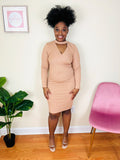 nude bodycon sweater dress - midi