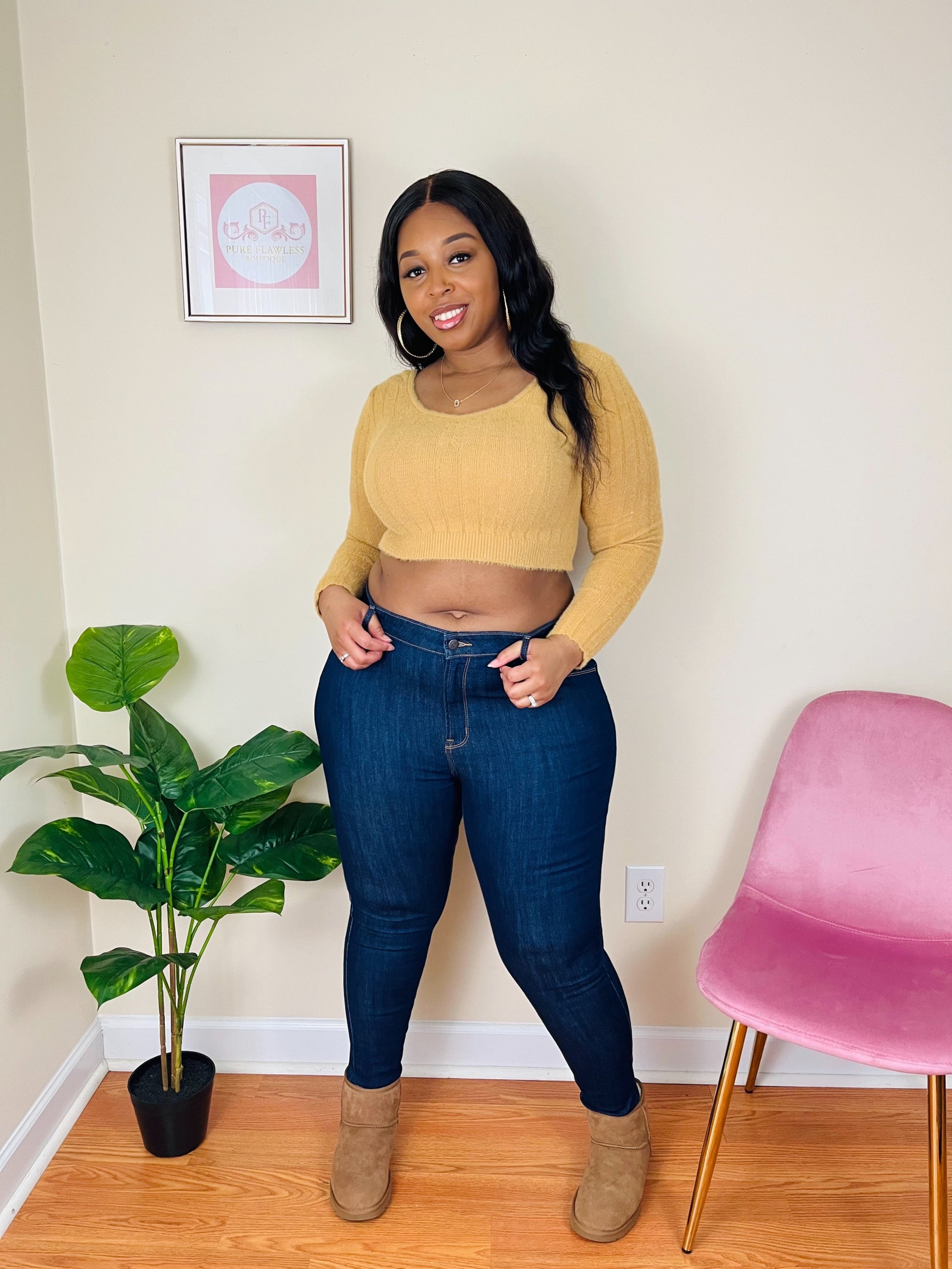 mustard fuzzy cropped sweater