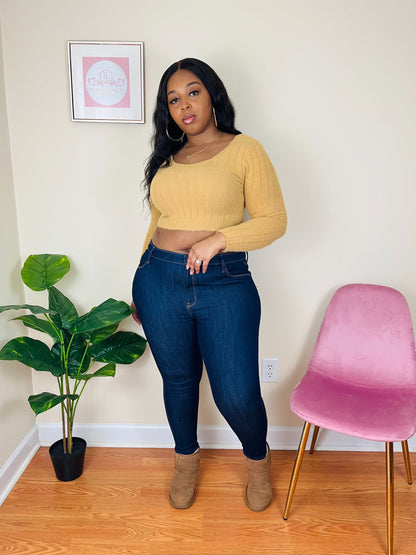 mustard fuzzy cropped sweater
