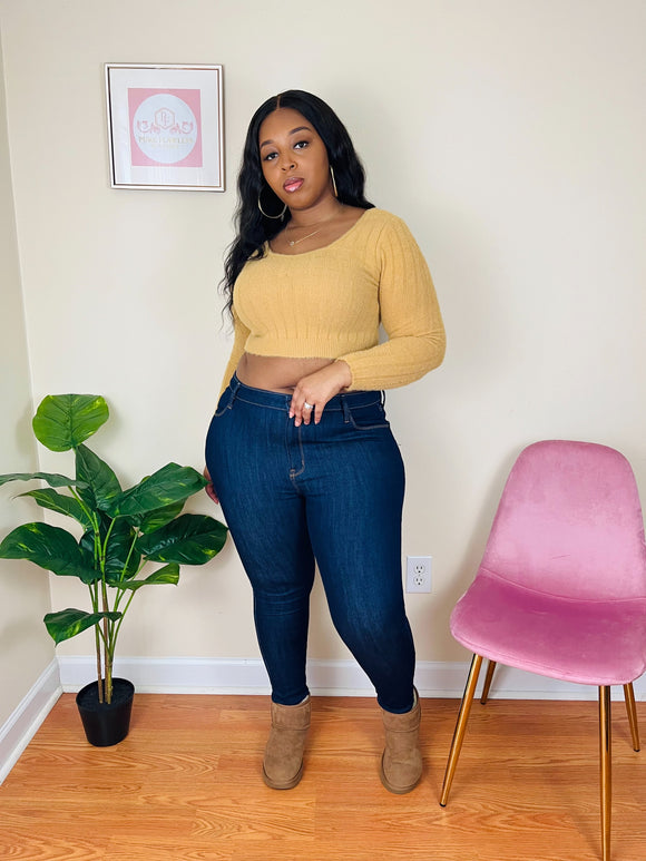 mustard fuzzy cropped sweater