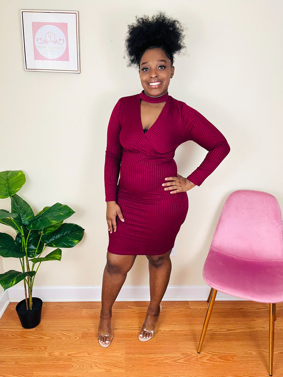 burgundy bodycon sweater dress - midi